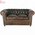 Hotel Furniture Sofa Genuine Leather Sofa Chesterfield Brown Retro Couch